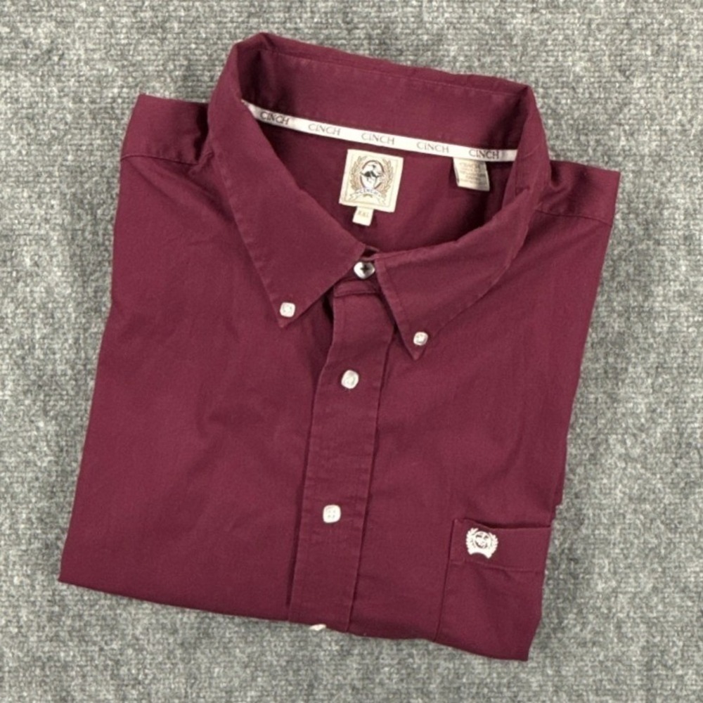Cinch Western Shirt Mens 2XL Burgundy Classic Fit Cotton Button Down Cowboy